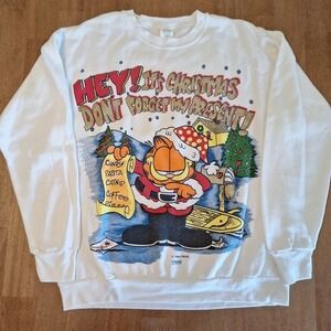 Vtg Garfield 1994 Sweatshirt XL Pullover Christmas Don't Forget Present PAWS USA